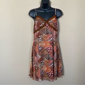 Shein Brown Animal Paisley Patchwork Slip Dress